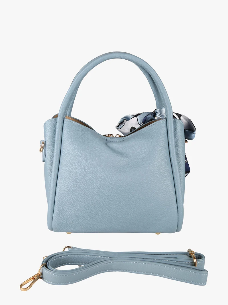 Borsa a mano mini tote con foulard - azzurro