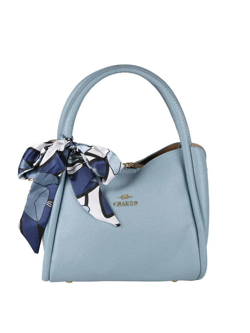 Borsa a mano mini tote con foulard - azzurro
