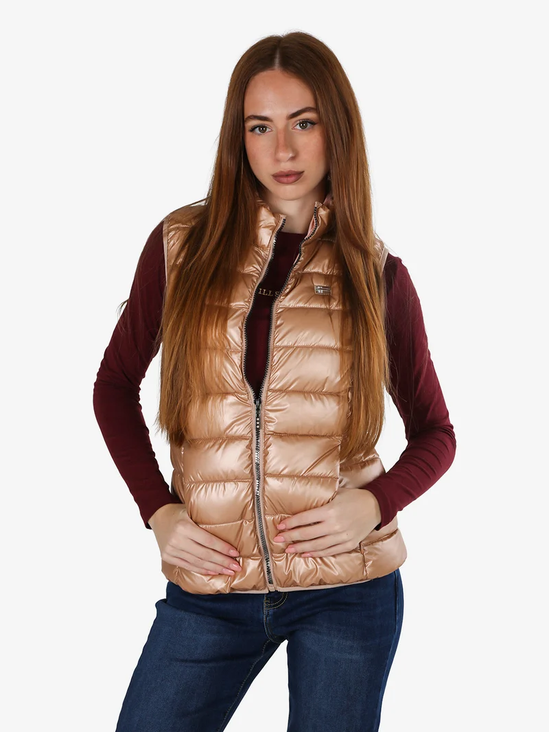 Smanicato donna imbottito con zip - albicocca