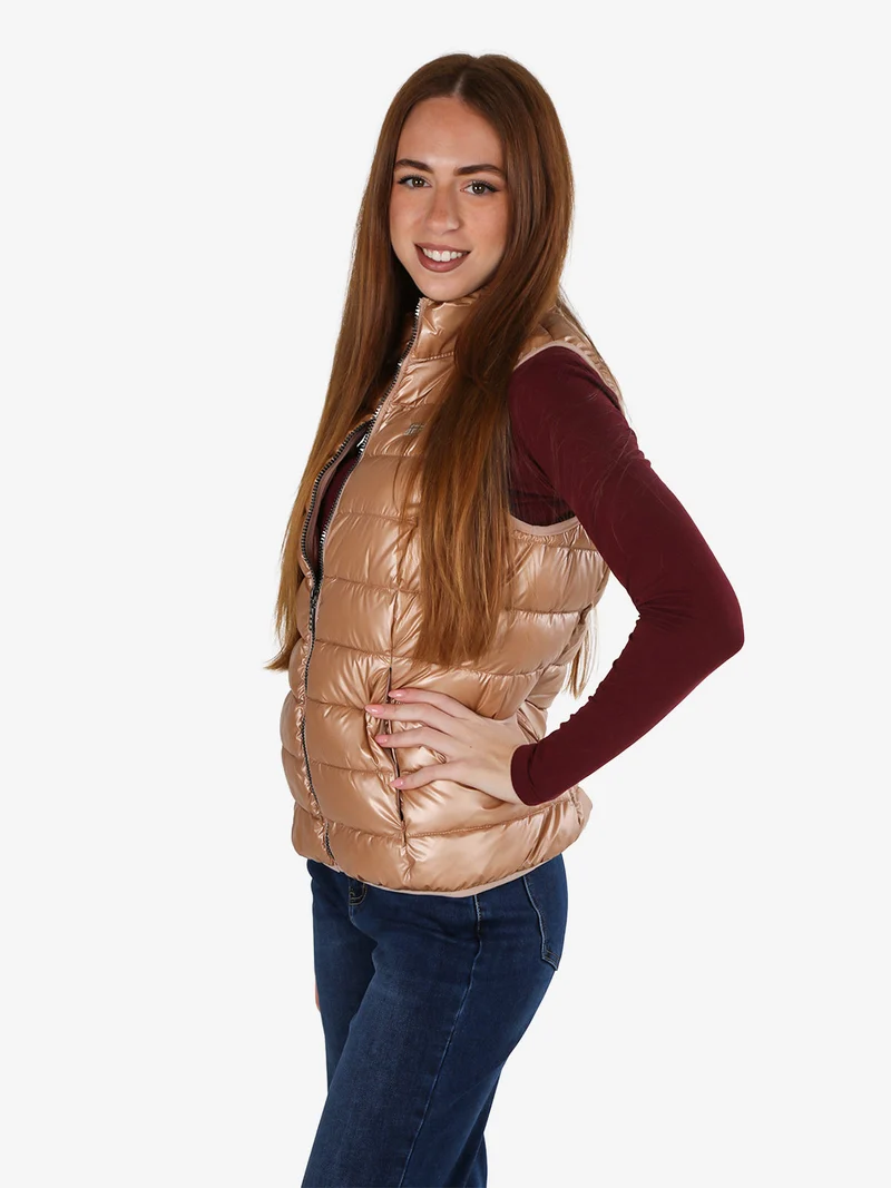 Smanicato donna imbottito con zip - albicocca