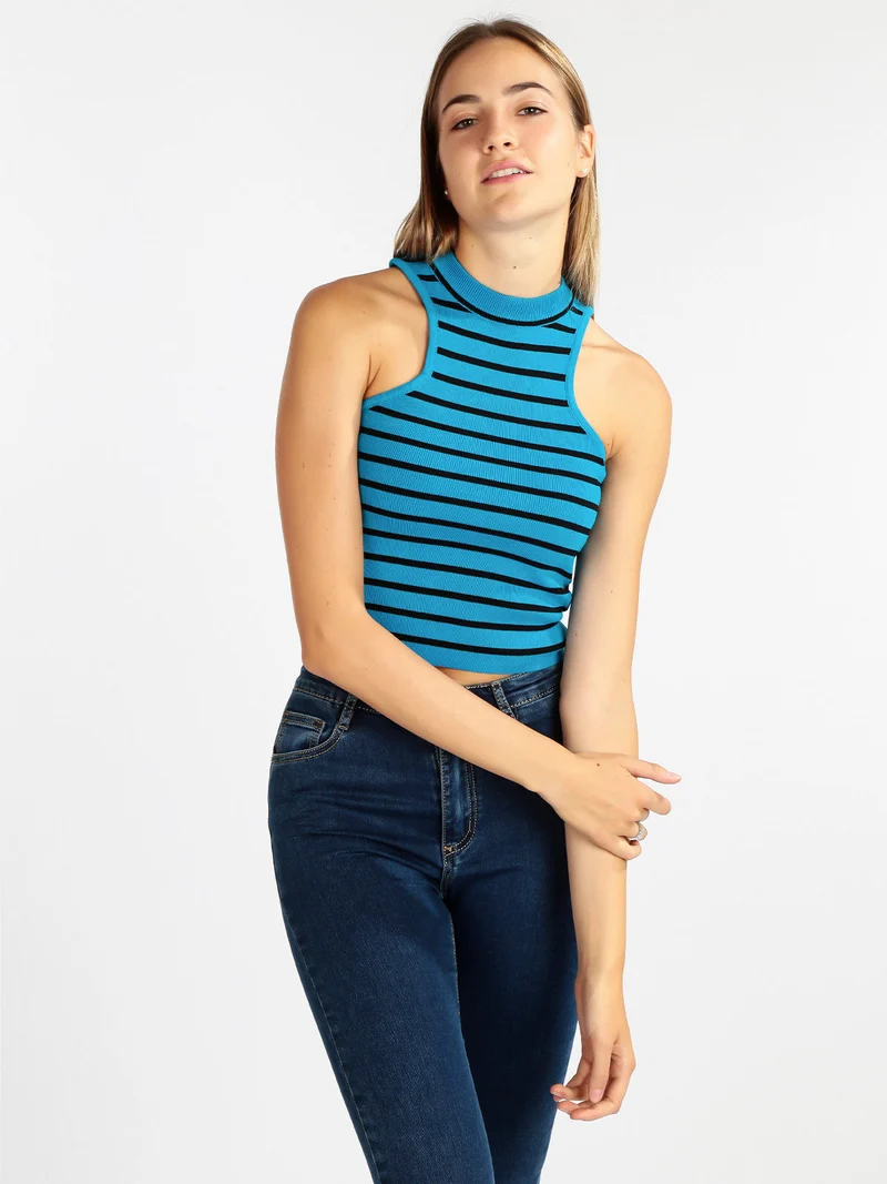 Top cropped in maglia - blu