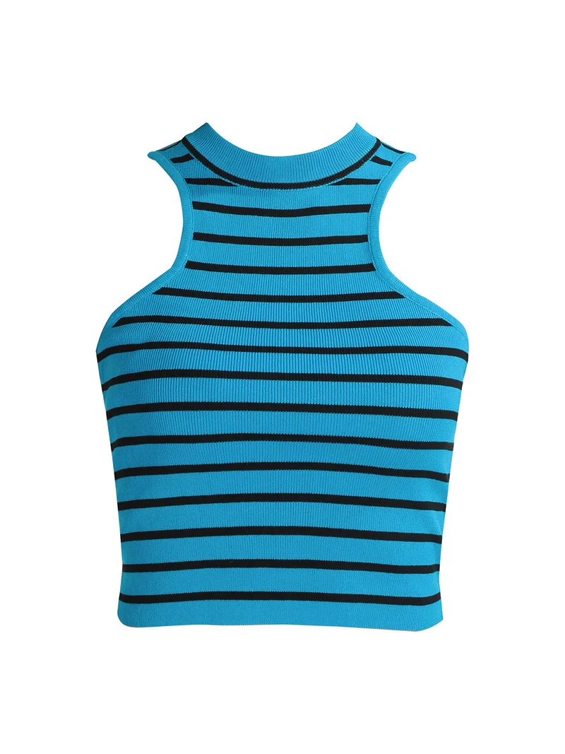 Top cropped in maglia - blu