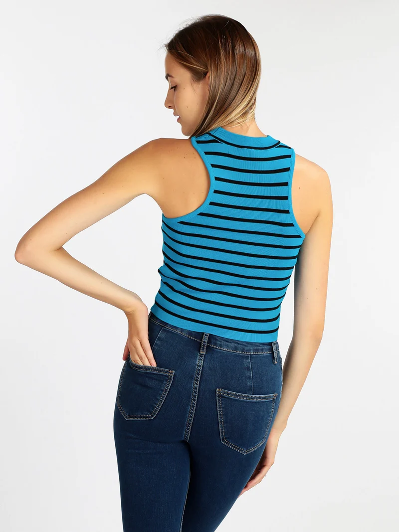 Top cropped in maglia - blu