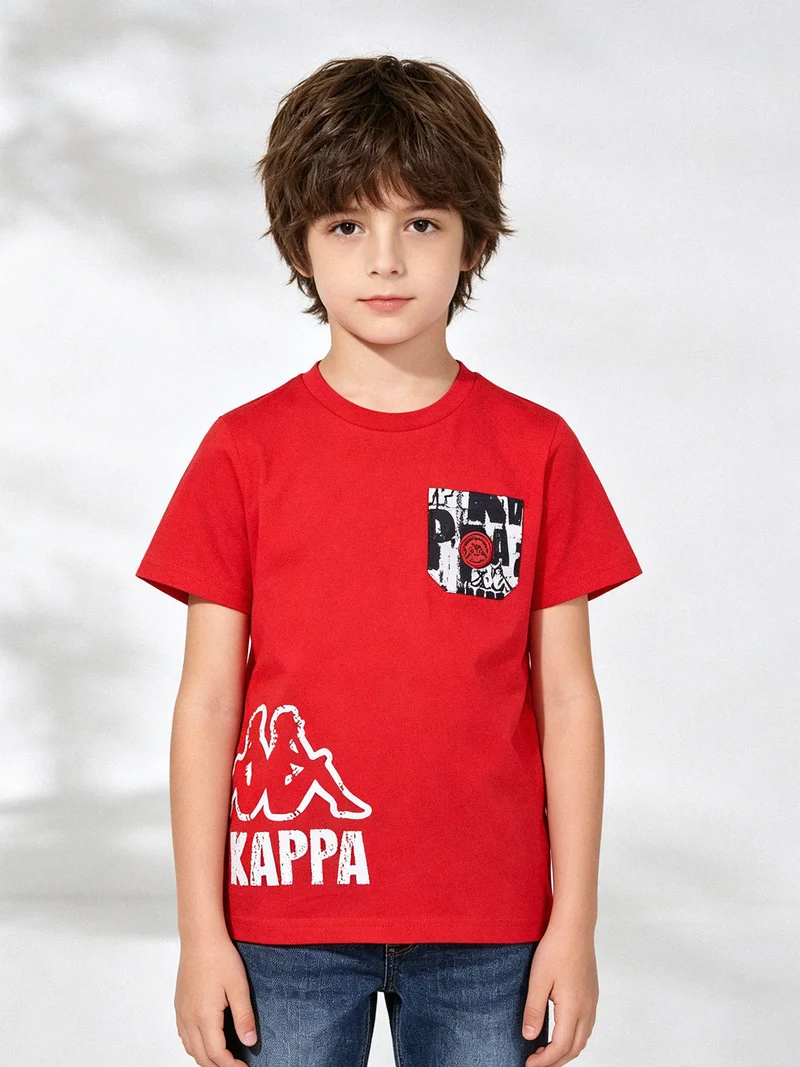T-shirt da bambino in cotone con taschino e logo - rosso