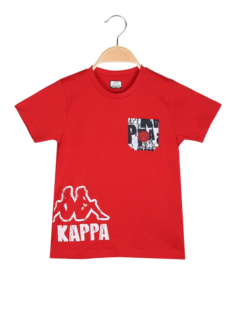 T-shirt da bambino in cotone con taschino e logo - rosso