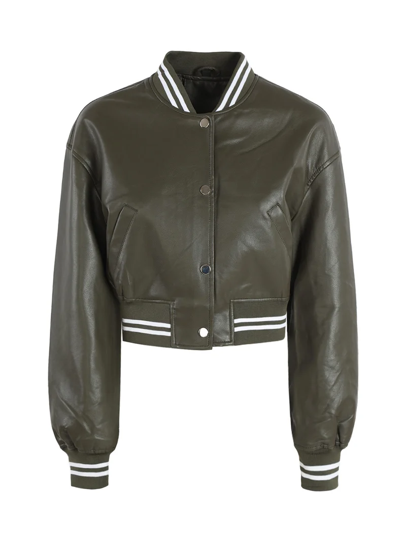 Giacca bomber in ecopelle da donna - verde scuro