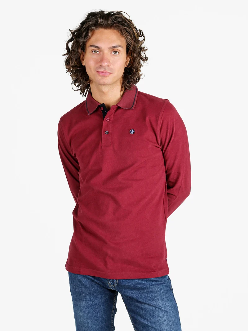 Polo uomo a maniche lunghe in cotone - bordeaux