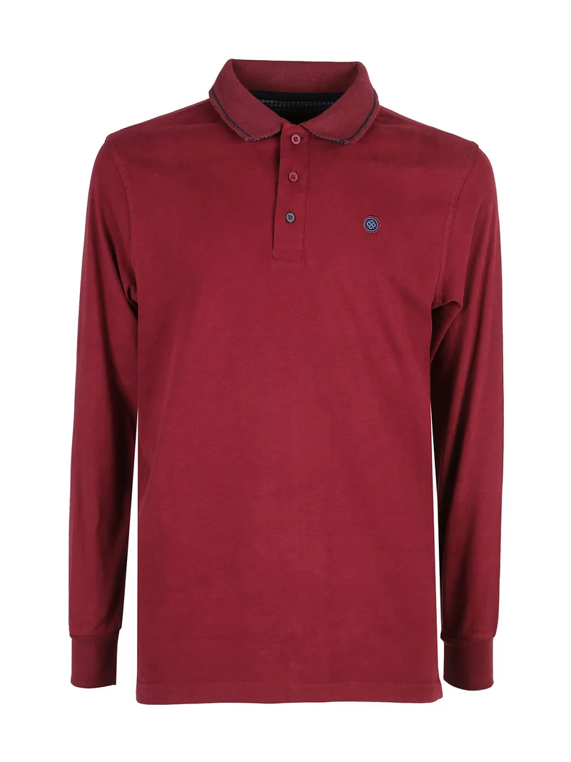 Polo uomo a maniche lunghe in cotone - bordeaux
