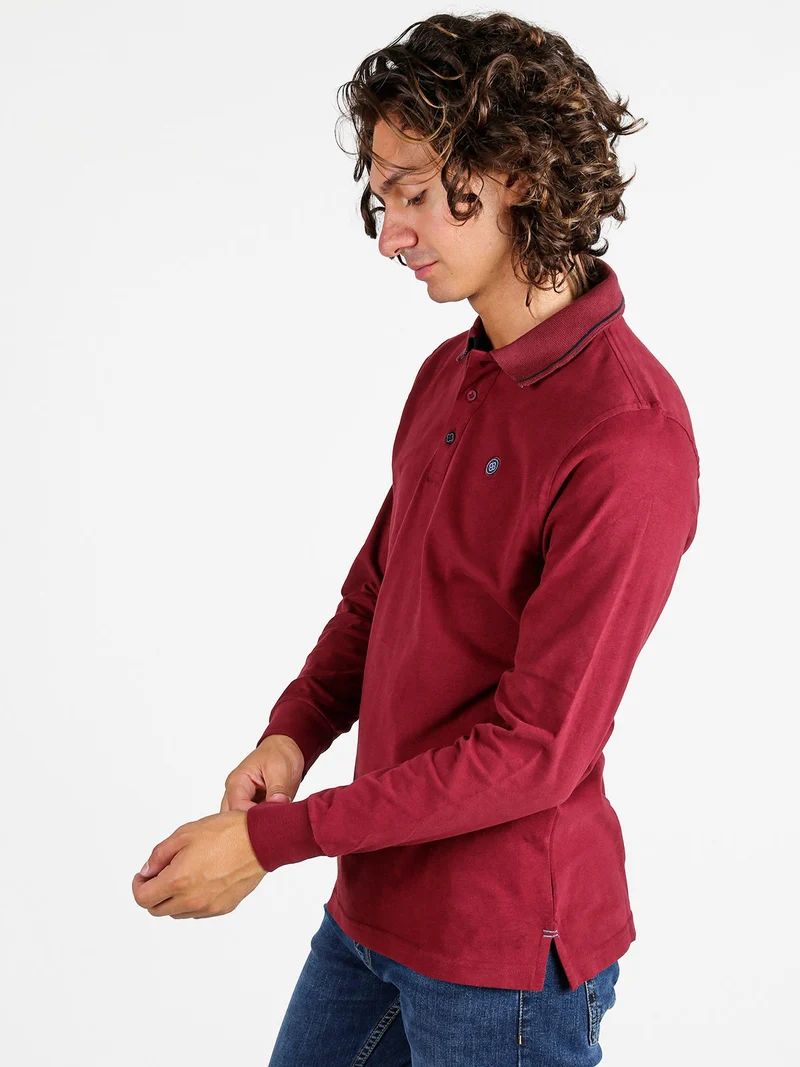 Polo uomo a maniche lunghe in cotone - bordeaux