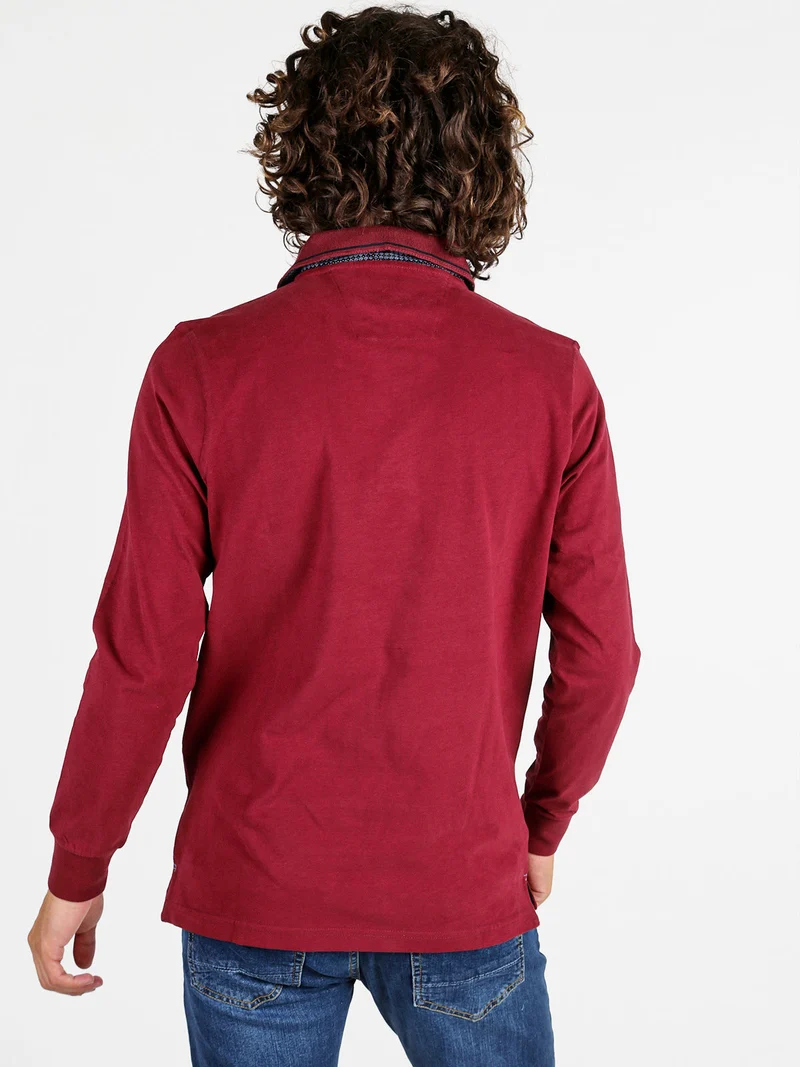 Polo uomo a maniche lunghe in cotone - bordeaux