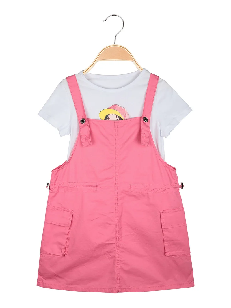 Abito a salopette da bambina con t-shirt - fucsia