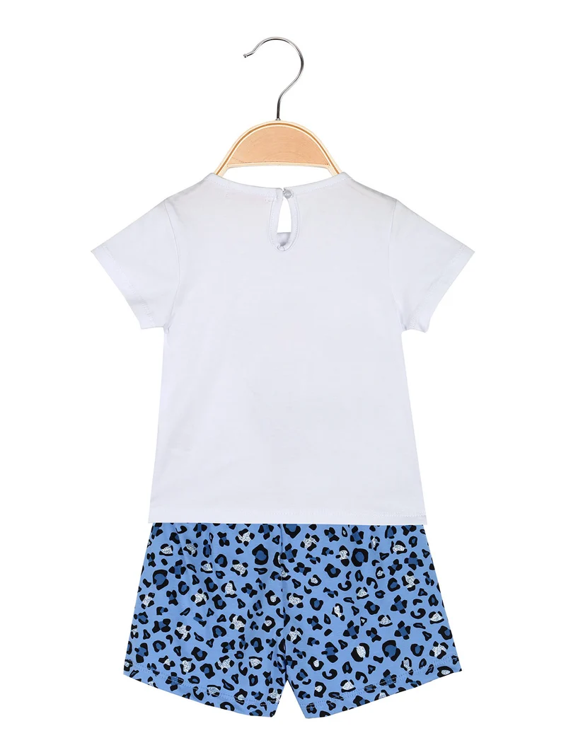 Completo corto da neonata con t-shirt e shorts animalier - bianco