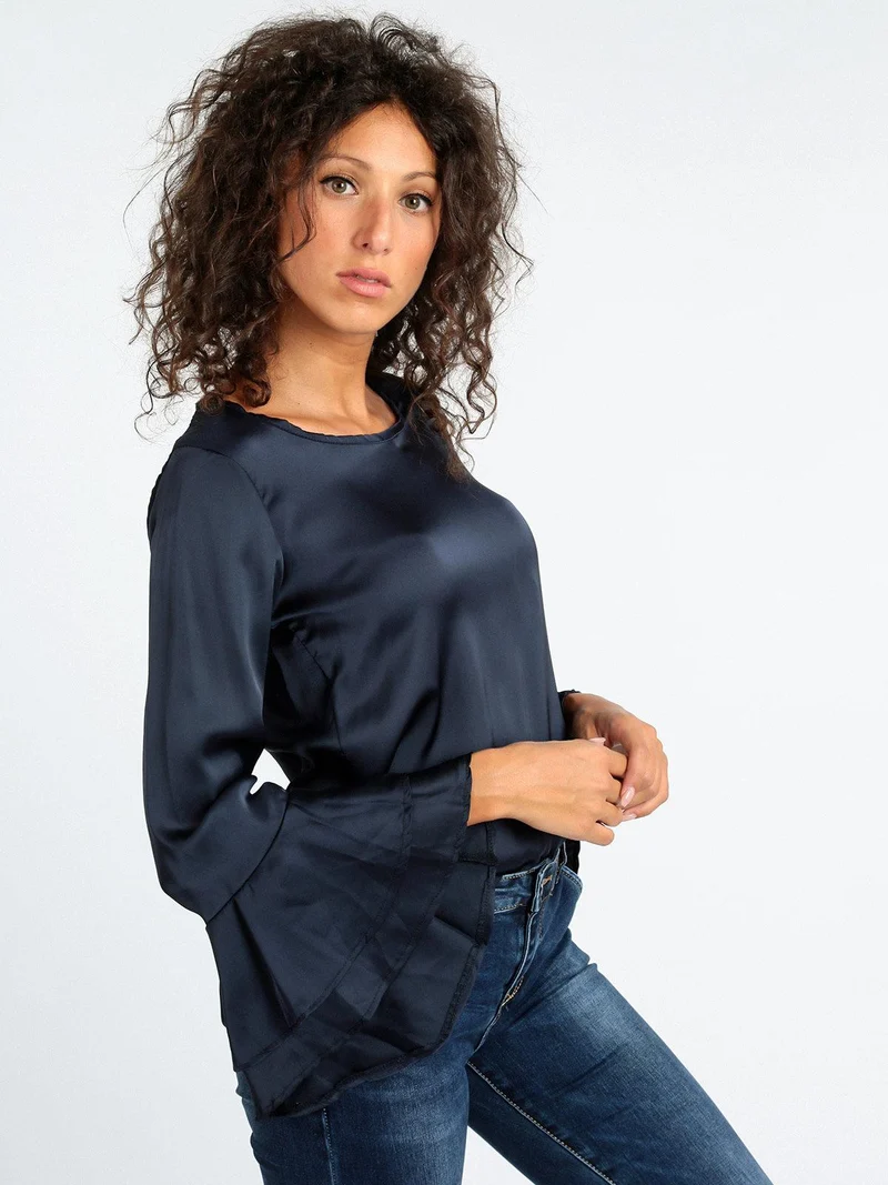 Camicetta donna con manica a campana - blu scuro