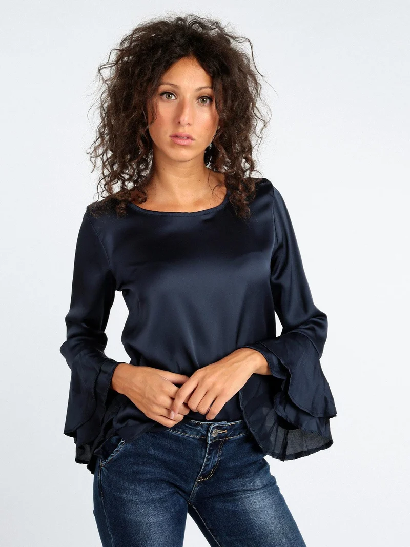 Camicetta donna con manica a campana - blu scuro
