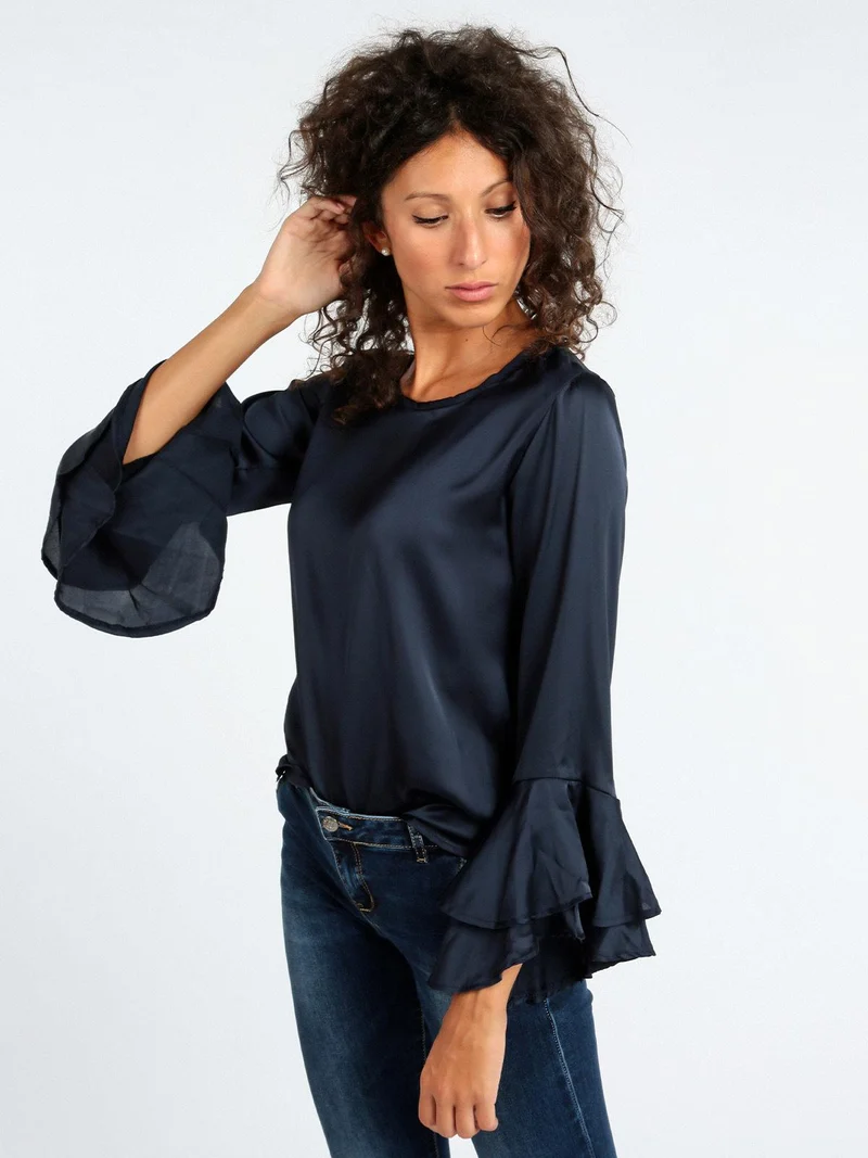 Camicetta donna con manica a campana - blu scuro
