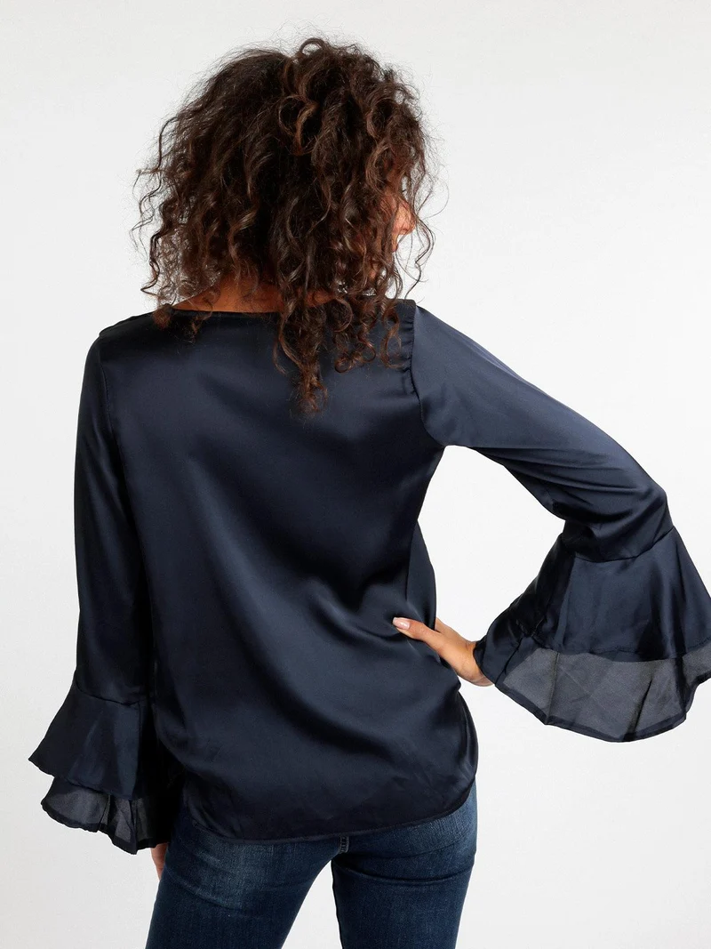 Camicetta donna con manica a campana - blu scuro