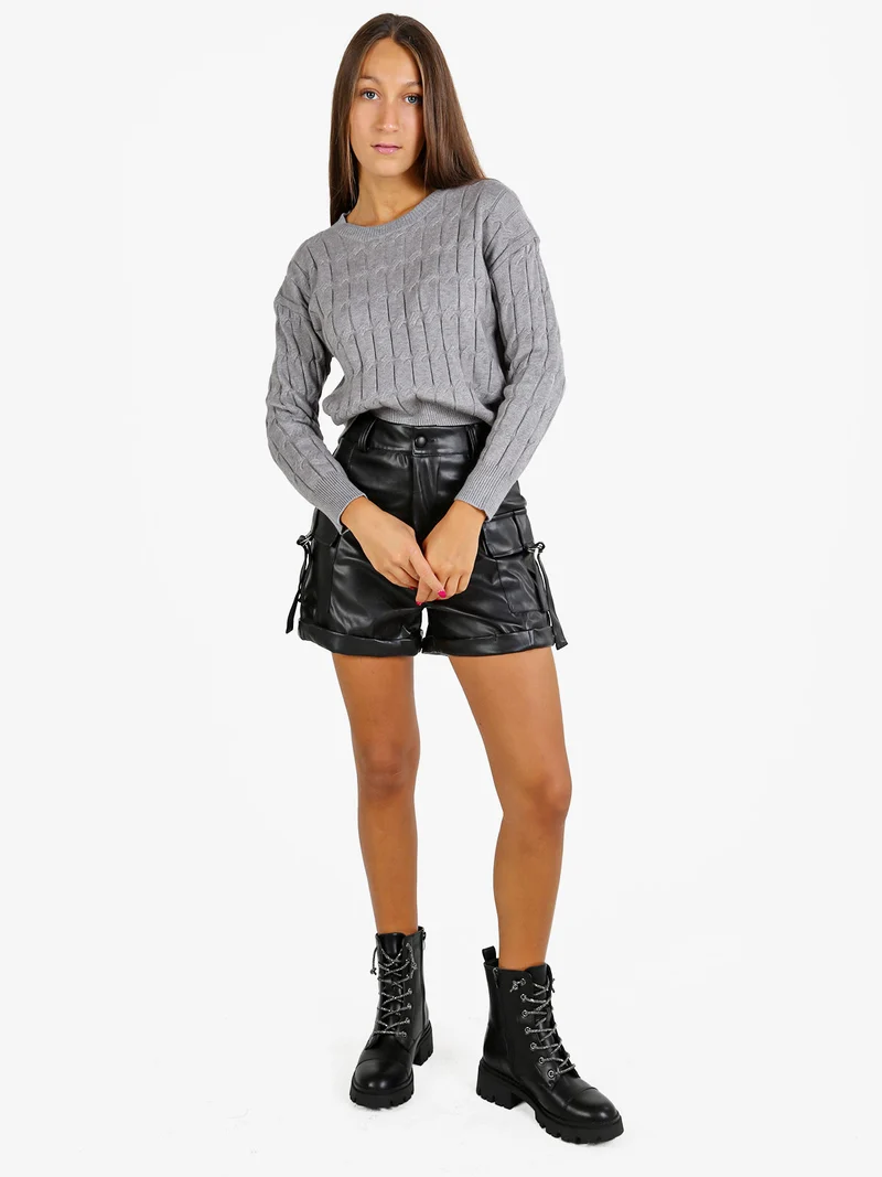 Maglione donna a trecce - grigio