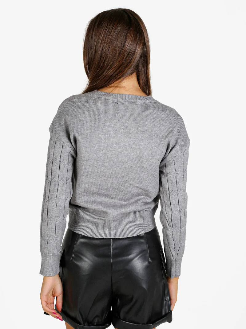 Maglione donna a trecce - grigio