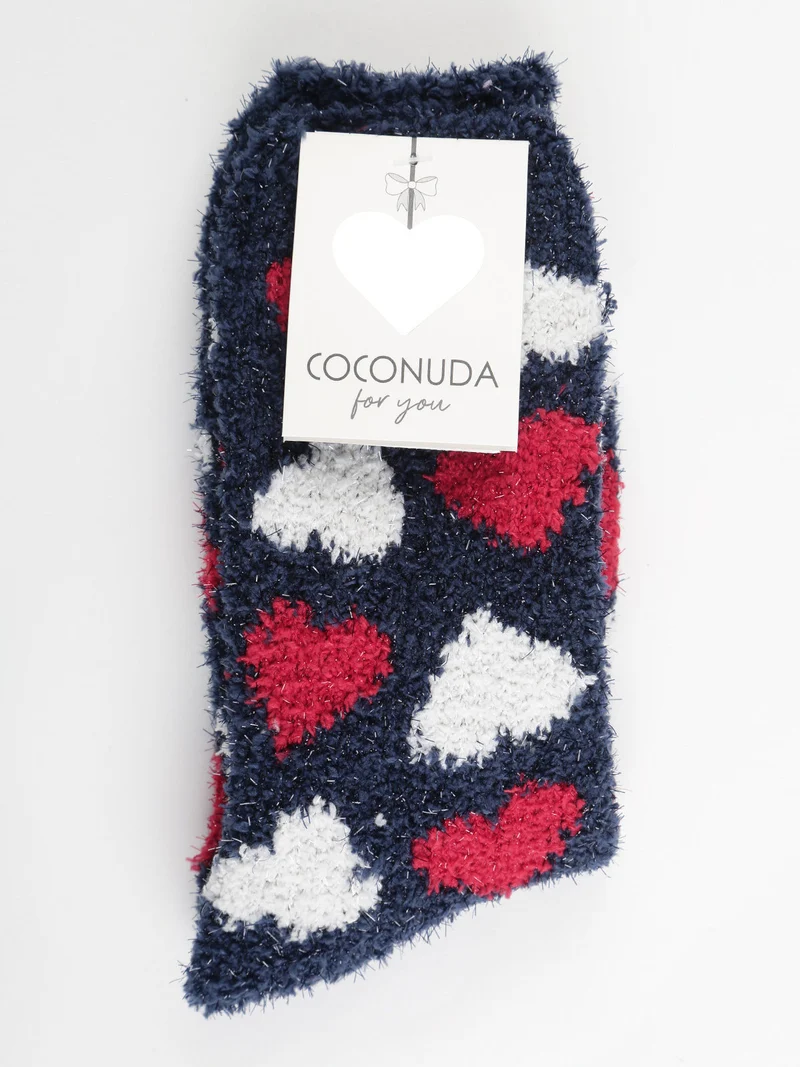 Calze donna in ciniglia con stampa cuore - blu