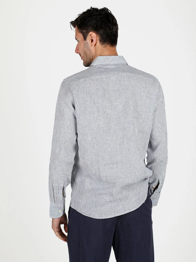 Camicia in lino da uomo a fantasia rigata - blu