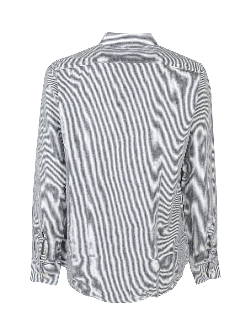 Camicia in lino da uomo a fantasia rigata - blu