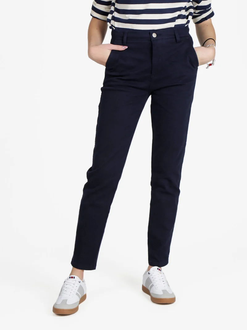 Pantaloni da donna a vita bassa in cotone - blu scuro