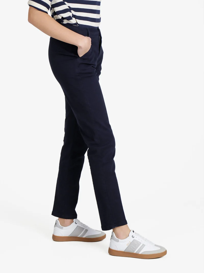 Pantaloni da donna a vita bassa in cotone - blu scuro