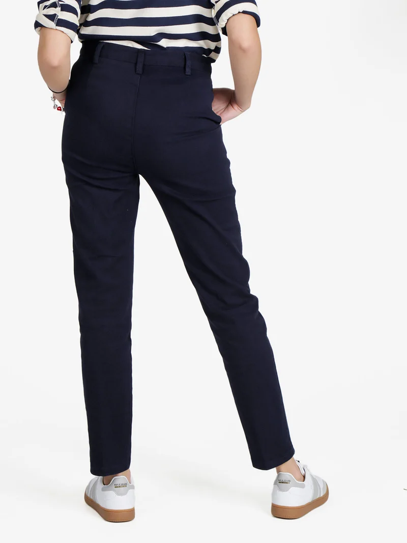 Pantaloni da donna a vita bassa in cotone - blu scuro