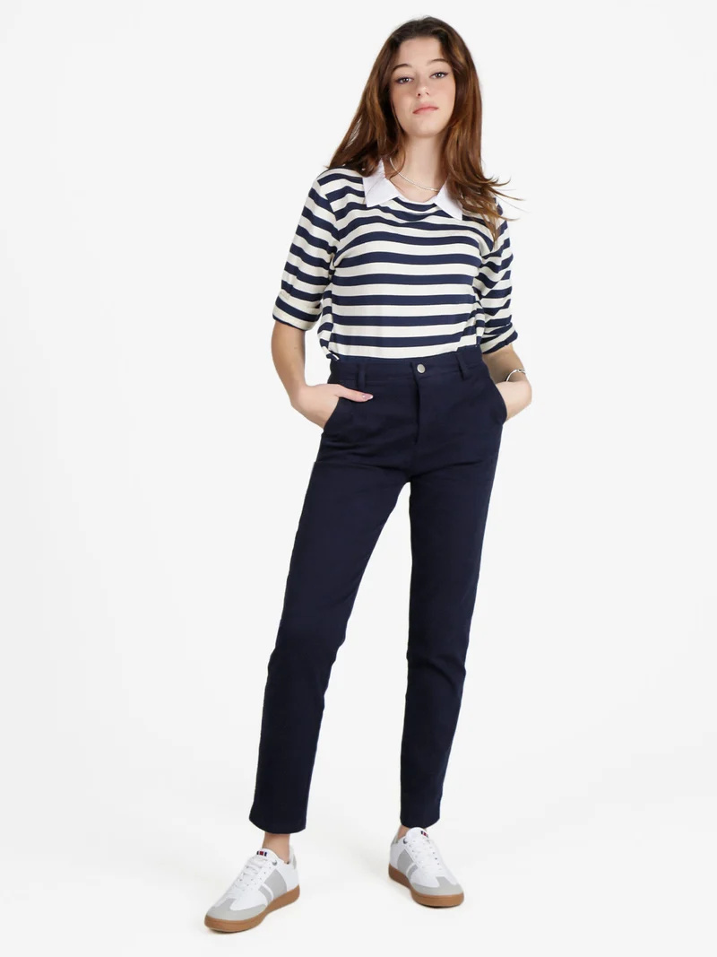 Pantaloni da donna a vita bassa in cotone - blu scuro