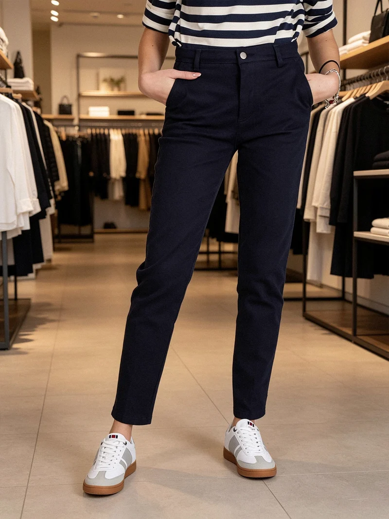Pantaloni da donna a vita bassa in cotone - blu scuro