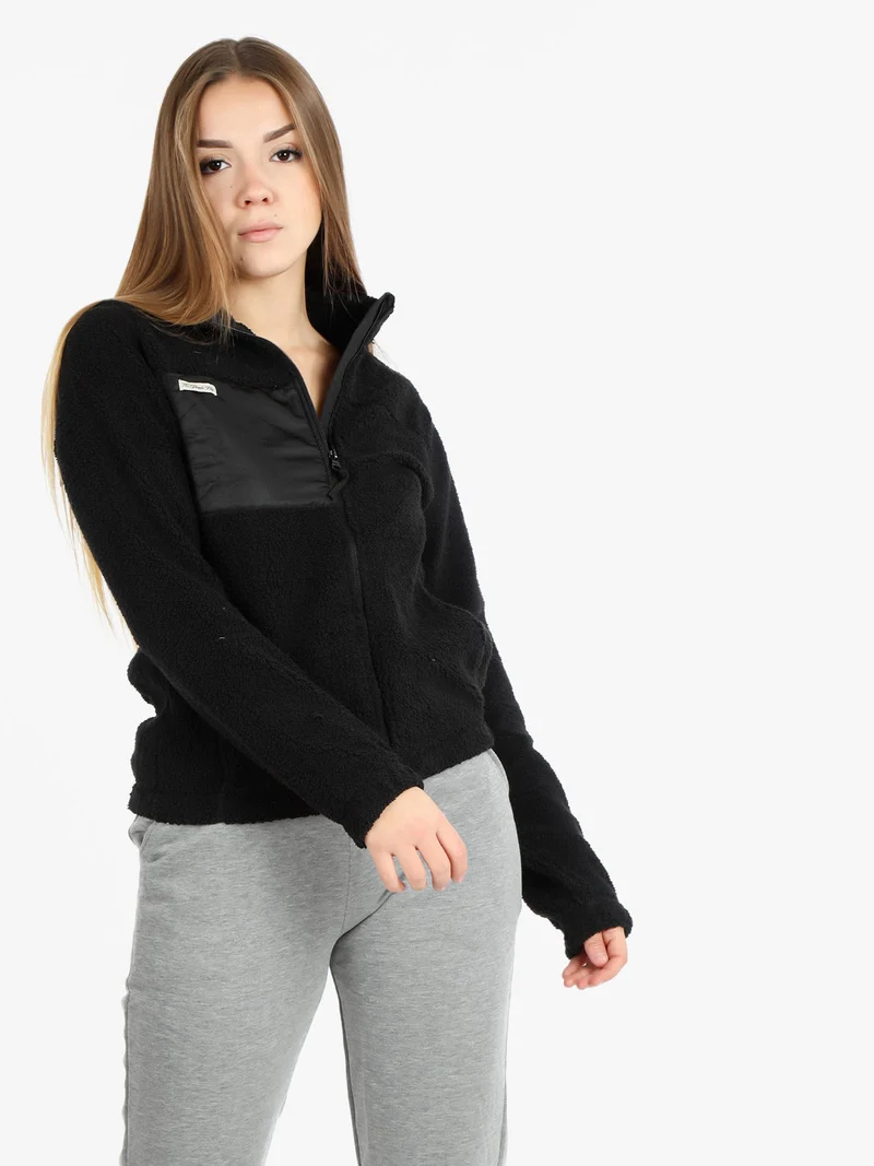 Felpa teddy da donna con cerniera - nero