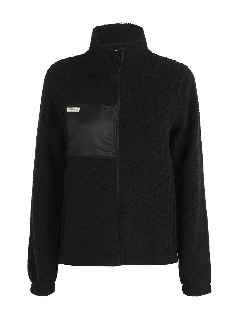 Felpa teddy da donna con cerniera - nero