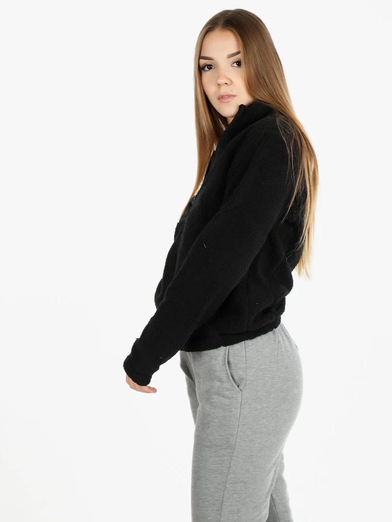 Felpa teddy da donna con cerniera - nero