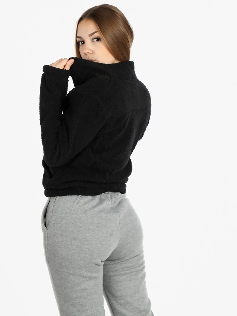 Felpa teddy da donna con cerniera - nero