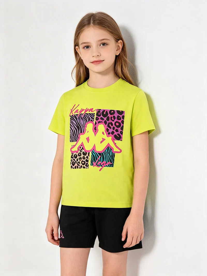Completo corto 2 pezzi in cotone da bambina con t-shirt e shorts - limone
