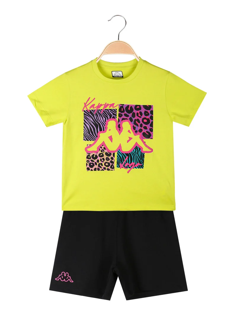 Completo corto 2 pezzi in cotone da bambina con t-shirt e shorts - limone