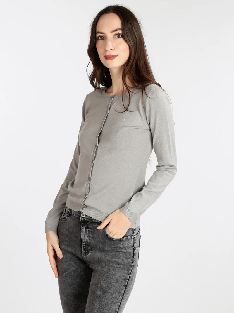Cardigan girocollo da donna con bottoni - grigio