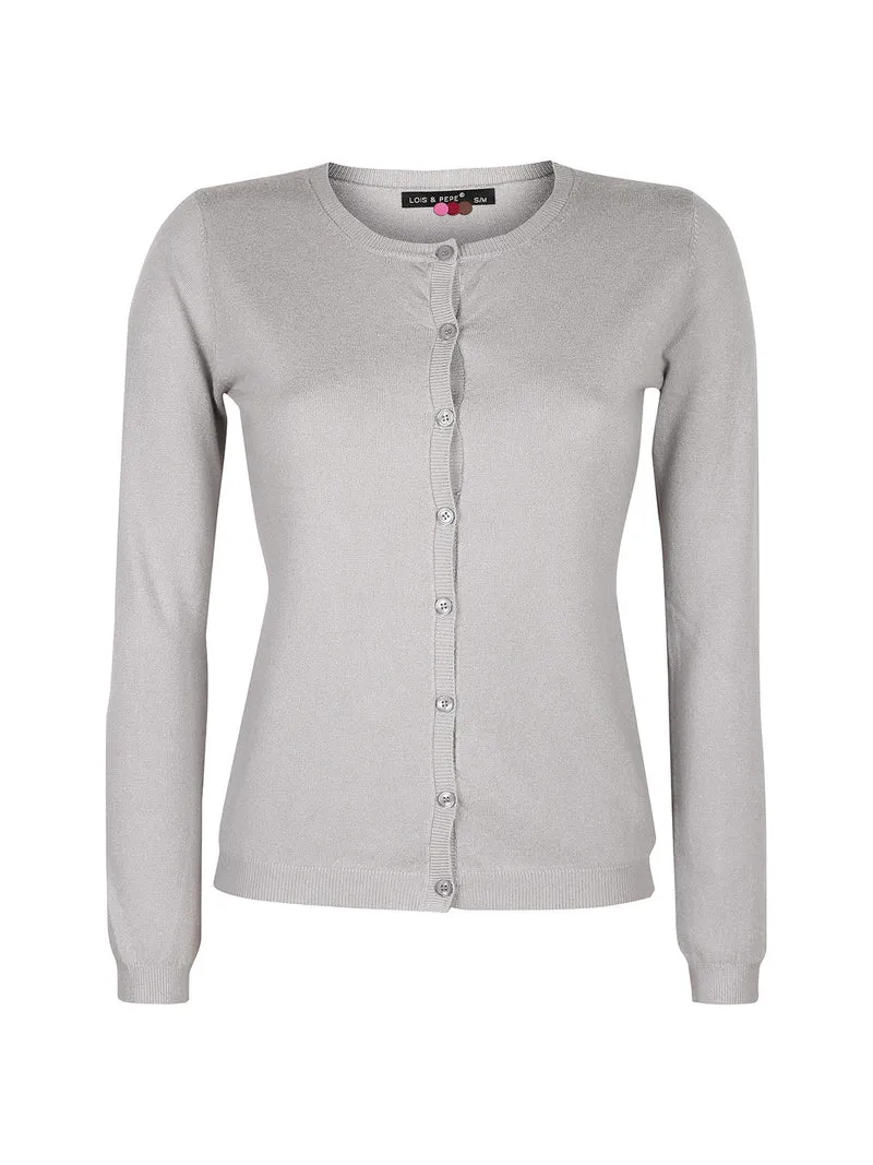 Cardigan girocollo da donna con bottoni - grigio
