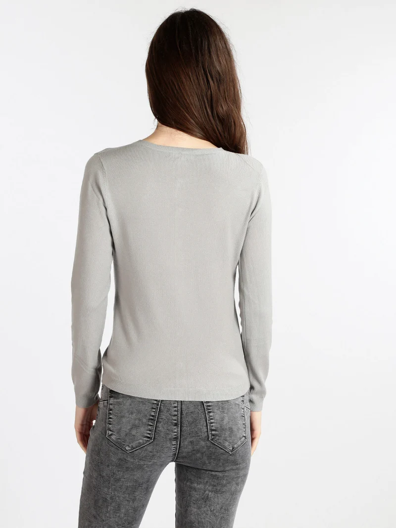 Cardigan girocollo da donna con bottoni - grigio