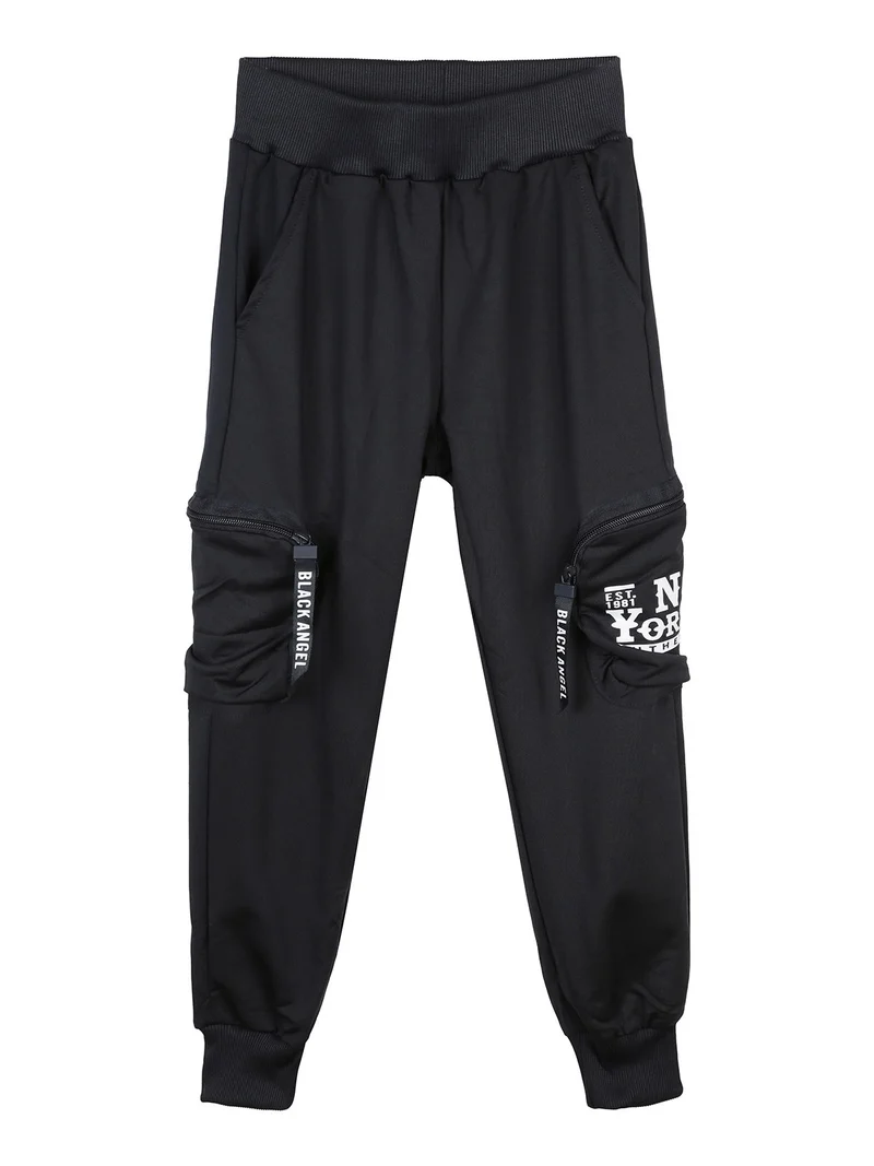 Pantaloni tuta da ragazzo con tasconi laterali e polsini - blu scuro