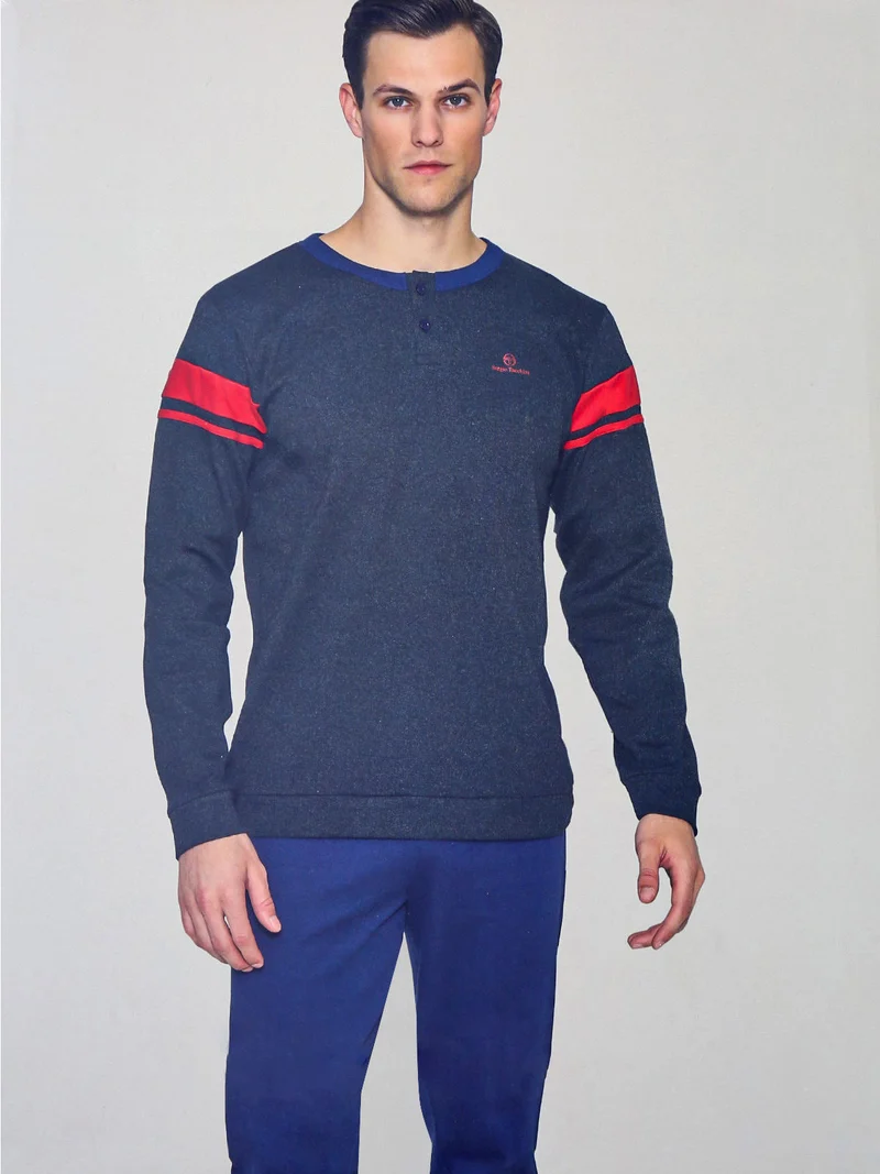 Pigiama lungo da uomo in cotone interlock - grigio scuro