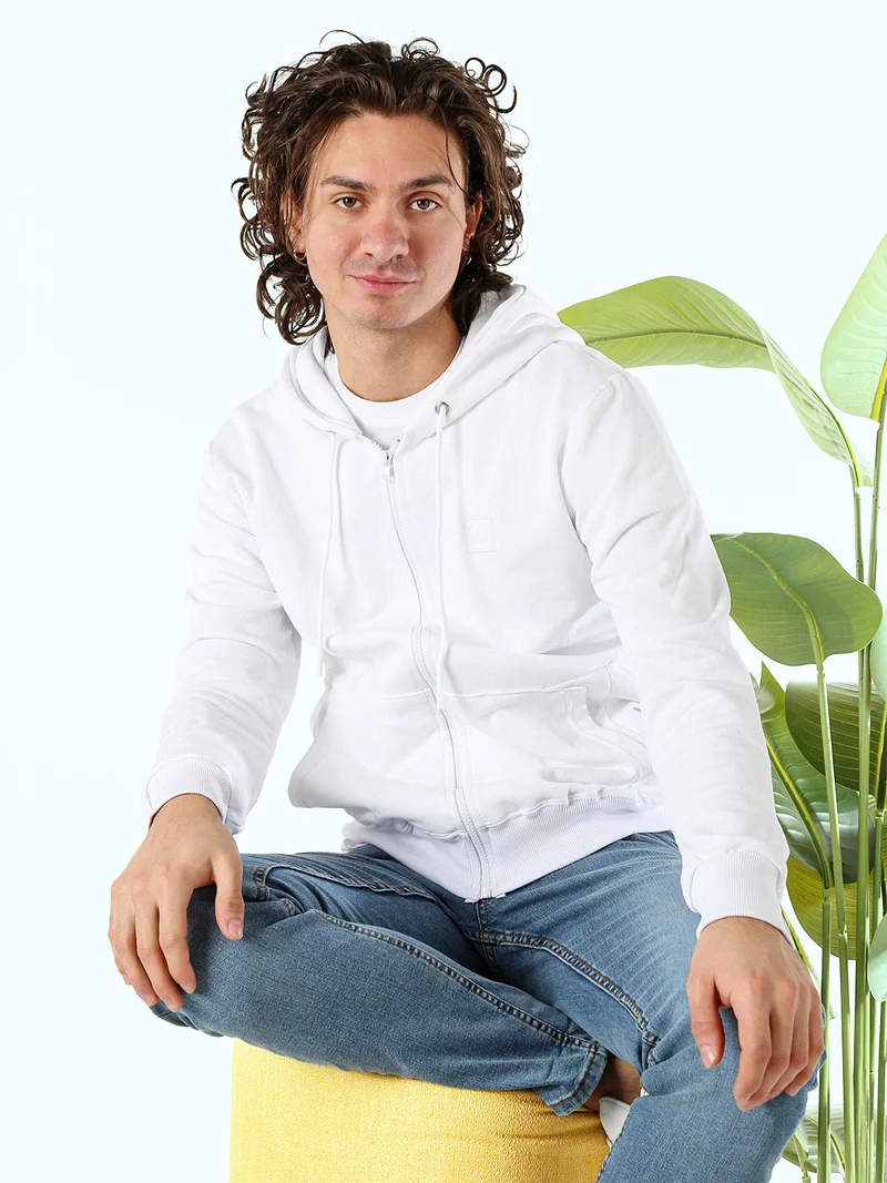 Felpa da uomo in cotone con cappuccio e zip - bianco