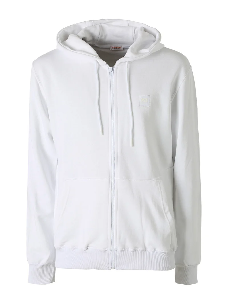 Felpa da uomo in cotone con cappuccio e zip - bianco