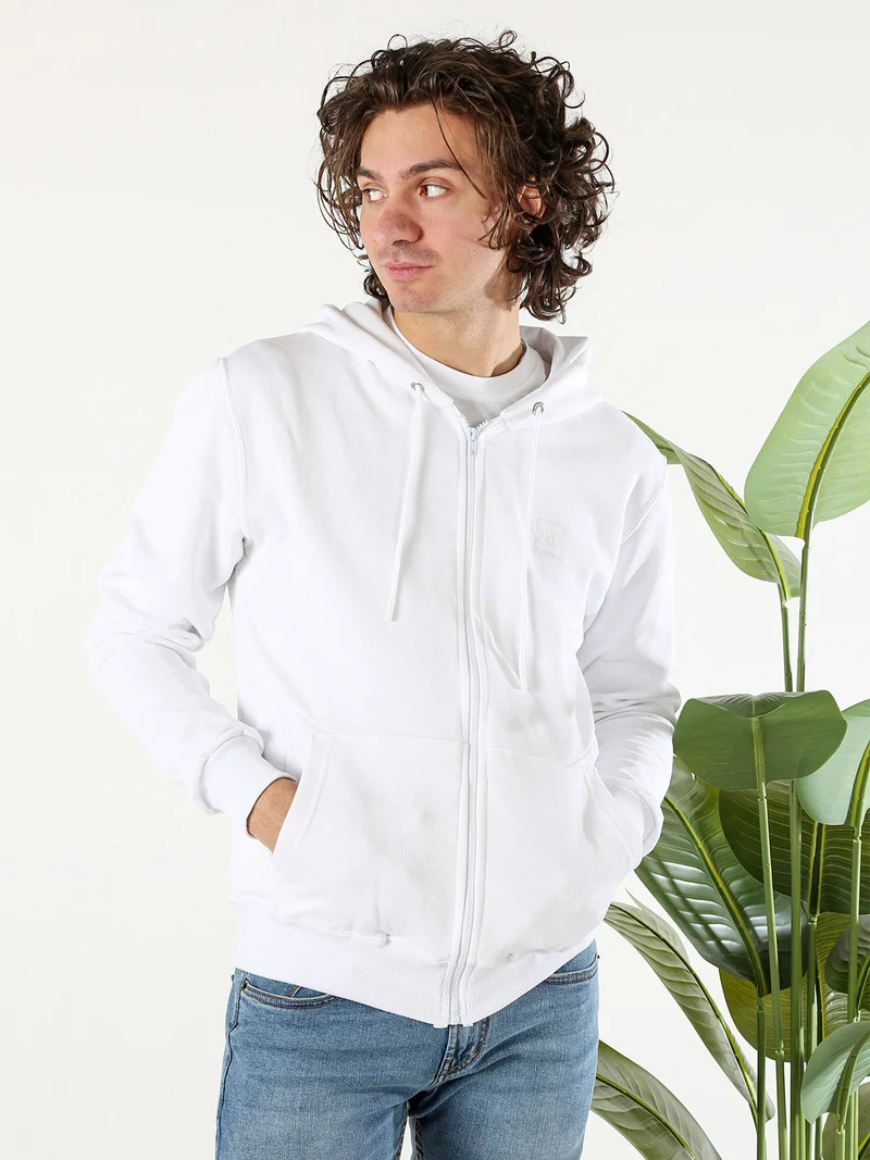Felpa da uomo in cotone con cappuccio e zip - bianco