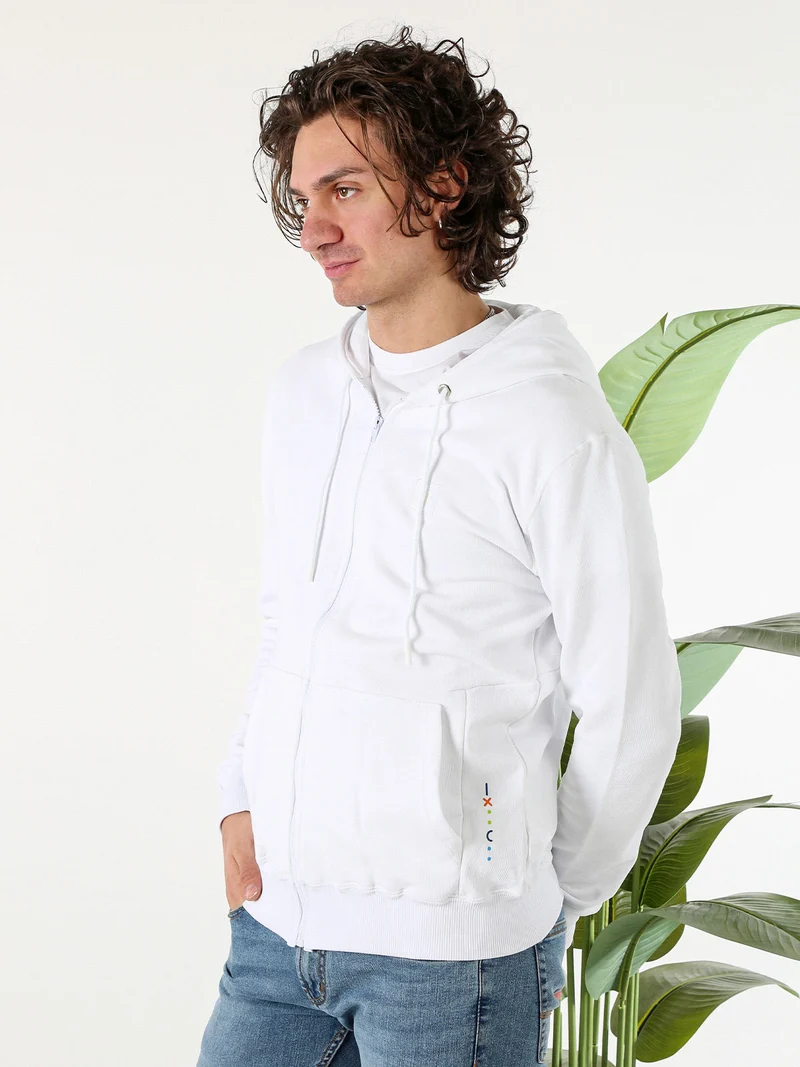 Felpa da uomo in cotone con cappuccio e zip - bianco