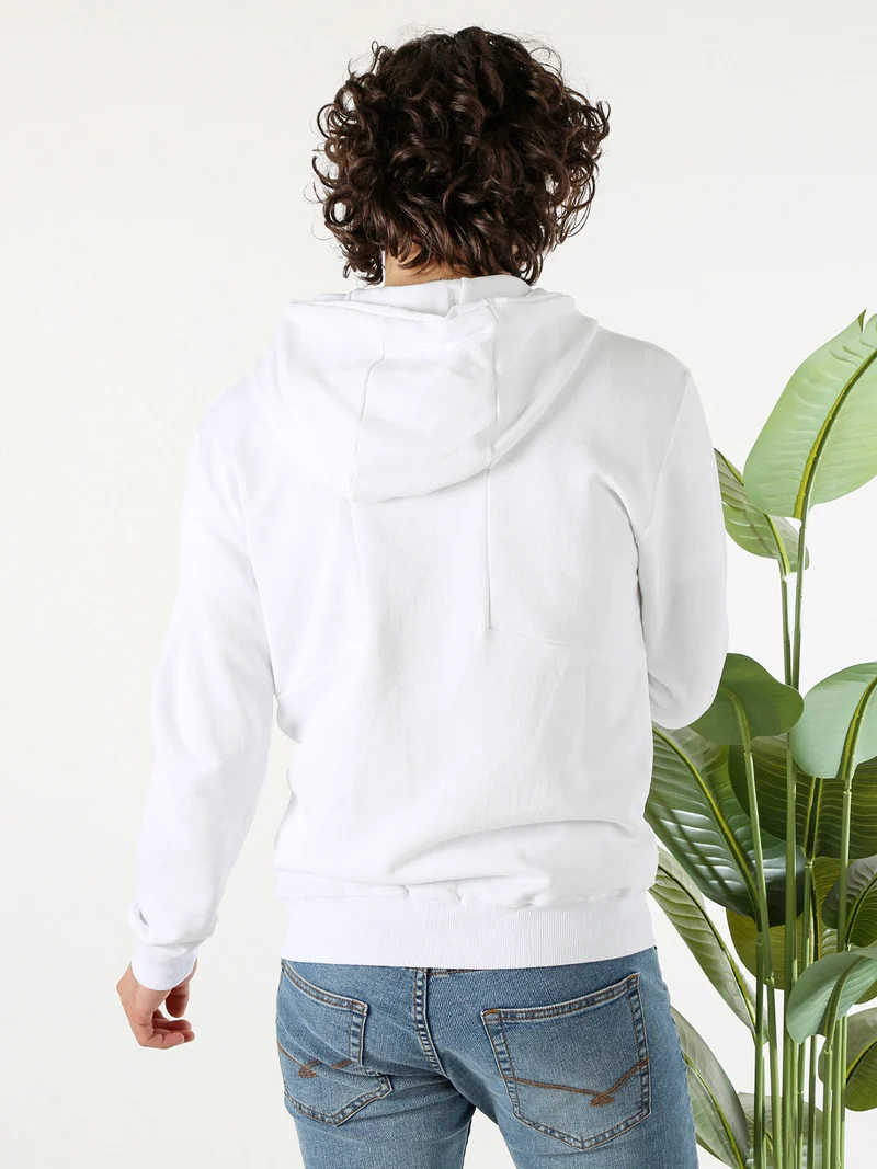 Felpa da uomo in cotone con cappuccio e zip - bianco