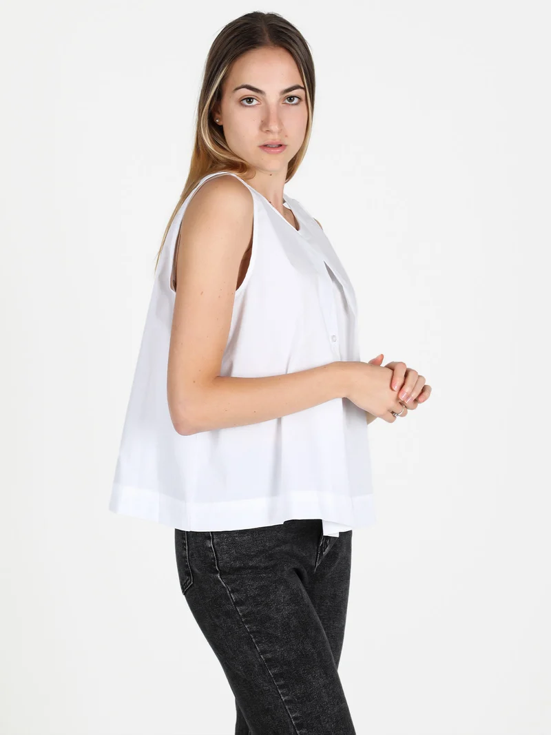 Camicia donna senza maniche in cotone - bianco