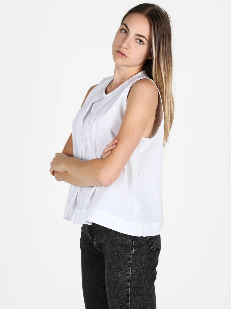 Camicia donna senza maniche in cotone - bianco