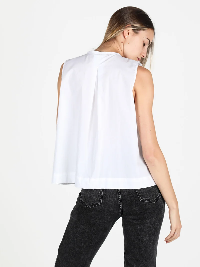Camicia donna senza maniche in cotone - bianco