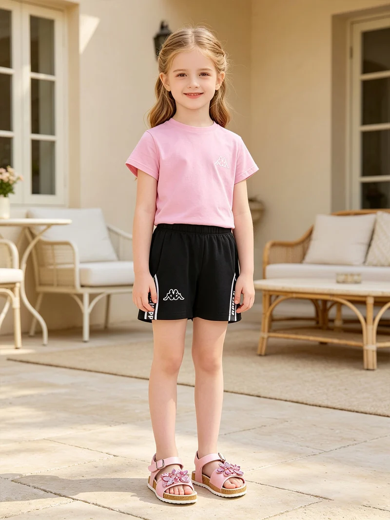 Completo corto in cotone da ragazza con t-shirt e shorts - rosa